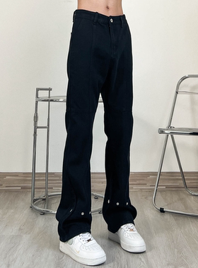 190高个子男裤美式vintage微喇白色牛仔裤潮牌直筒vibe裤子加长款