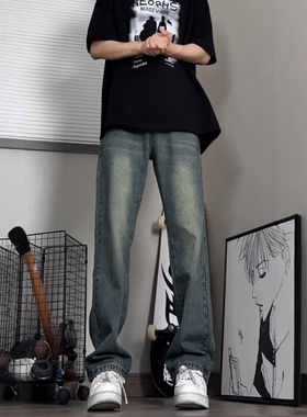 190高个子男生加长裤子115美式高街微喇牛仔裤男款窄版修身弯刀裤