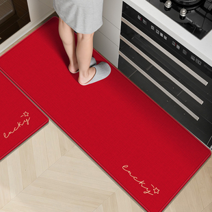 红色厨房防滑地垫家用门前脚垫免洗可擦2026新年喜庆地毯防油吸水