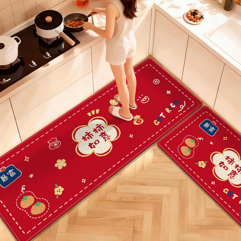 红色地毯喜庆厨房地垫防滑防油可擦免洗吸水吸油垫脚垫子2026新款,居家布艺,厨房地垫,淘宝优惠券,粉丝福利购,淘宝优惠卷
