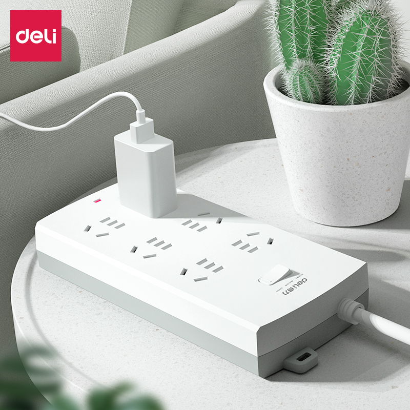得力3995S延长线插座6组1.8/3米插排插家用插线板开关电源接线板