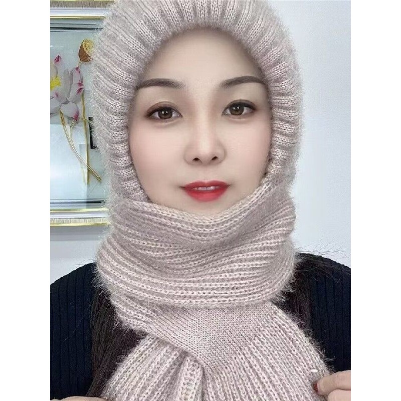 新款帽子女加绒加厚围巾一体风雪帽秋冬季松鼠绒毛线帽保暖网红帽