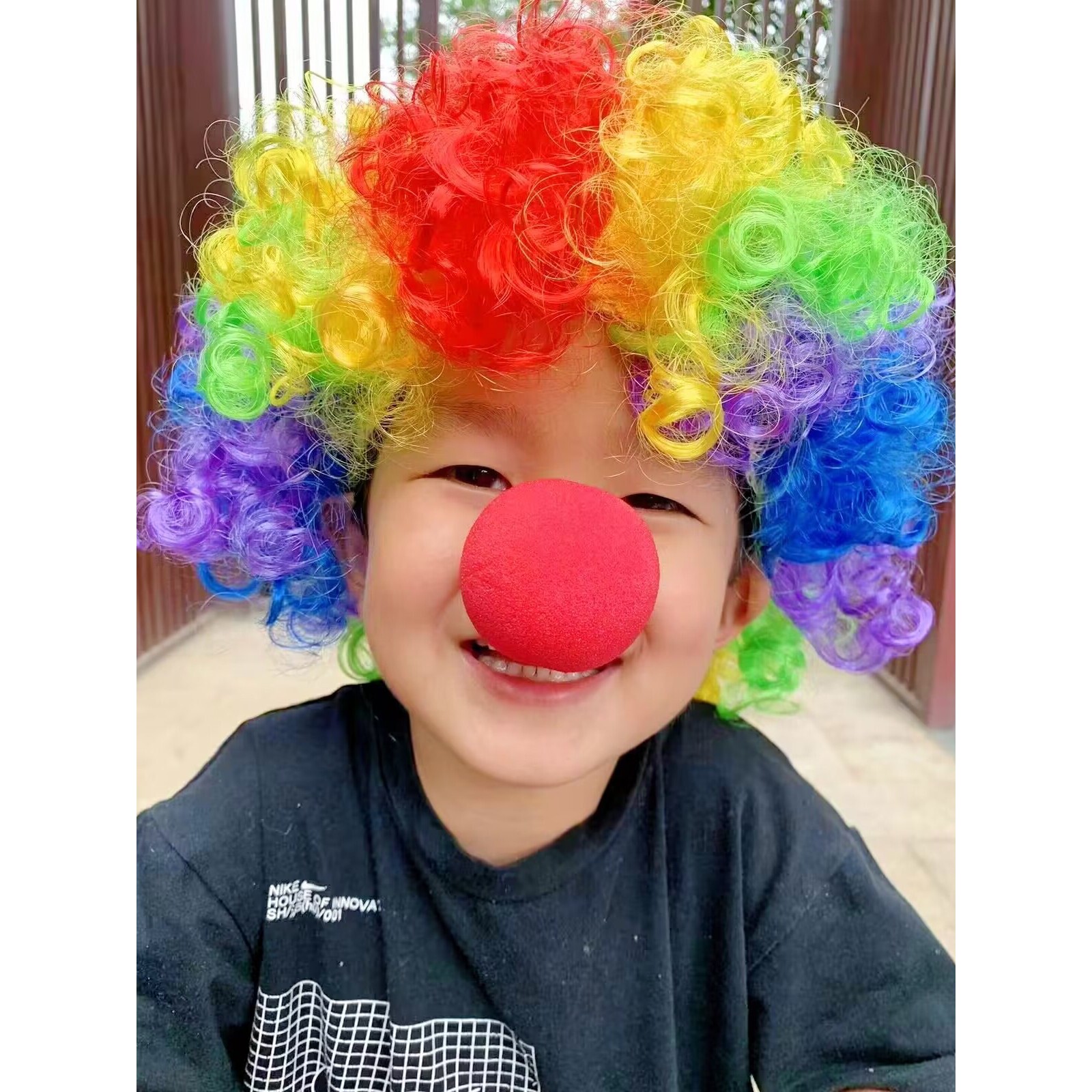 儿童假发彩色头套爆炸头小丑头发幼儿园表演道具搞怪发套彩虹头饰