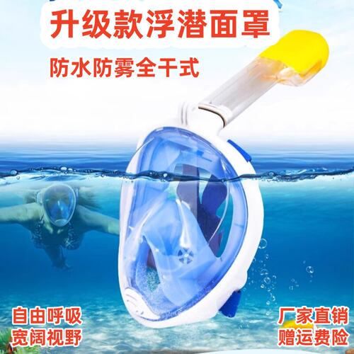 水下浮潜面罩潜水装备儿童成人游泳全脸防雾眼面镜全干式可呼吸器