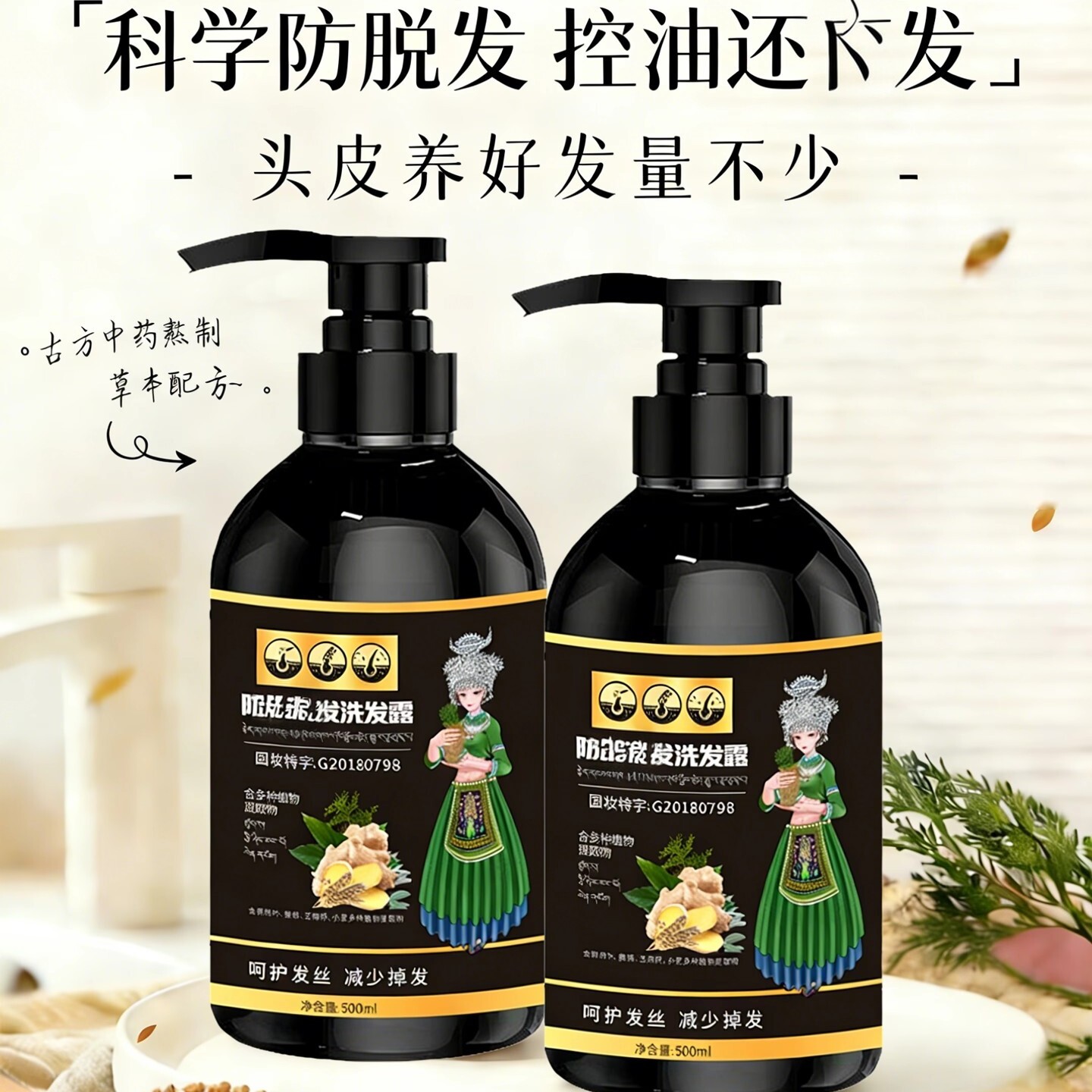 【官方正品】苗坚防脱育长洗发水固发控油蓬松养发植物精华洗发水