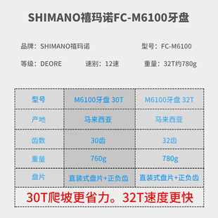 FC-M6100牙盘12速山地车一体链轮 正负齿单盘34/32T