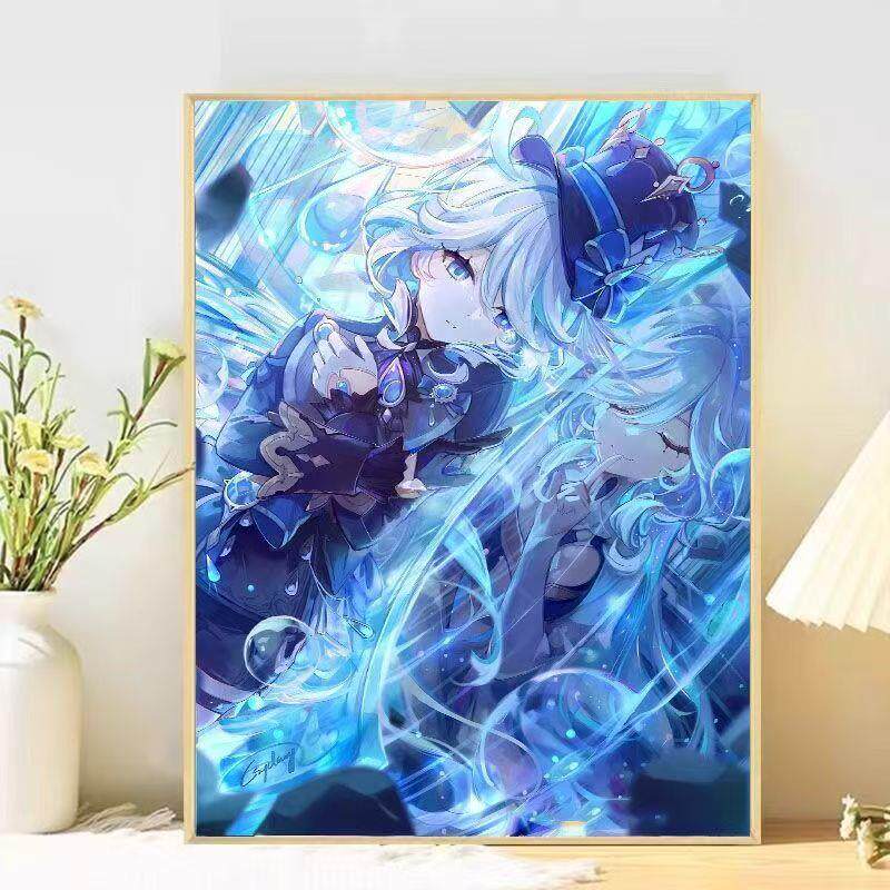 卡通水神芙宁娜钻石贴画手工diy材料贴砖带框卧室装饰画2025新款