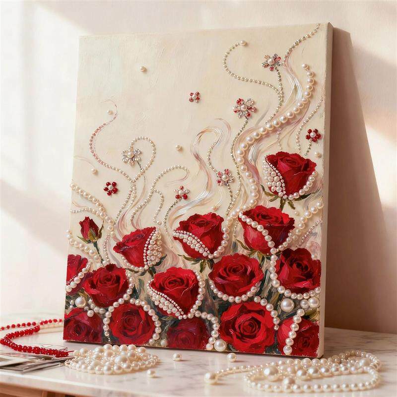 笔尖故事玫瑰花diy珍珠钻石画手工制作风景花卉轻奢高级感装饰画
