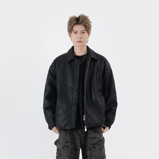 阿叔冬季美式pu皮面百搭保暖翻领老钱风夹克羽绒服外套360-2121