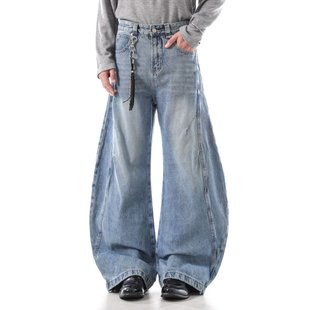 【GD系列】春秋美式水洗褶皱高街弯刀裤子百搭阔腿牛仔裤903-207