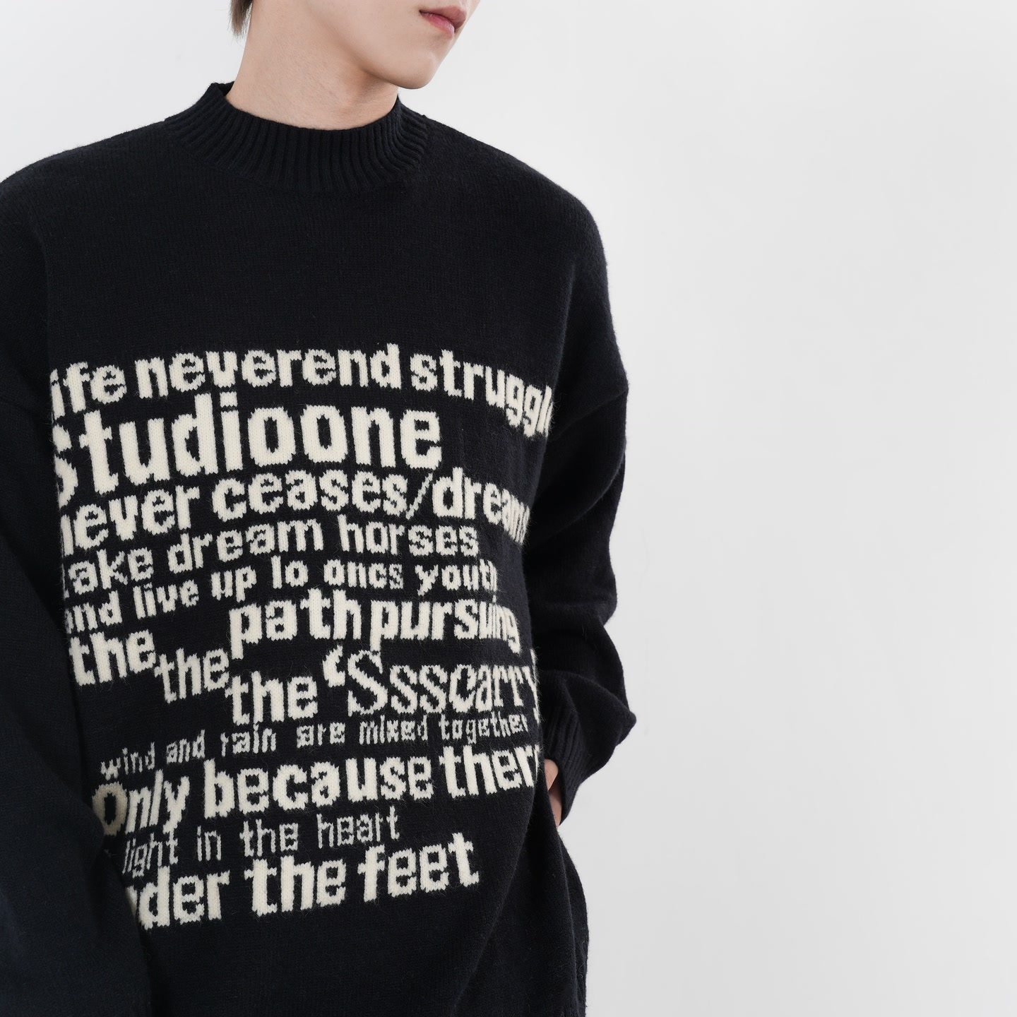 阿叔秋冬美式小众慵懒针织衫百搭宽松字母绣花圆领毛衣GK-3301