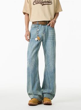 【GD系列】春季美式水洗做旧复古高街百搭修身微喇牛仔裤GK-005