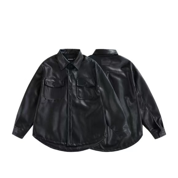 阿叔春季美式复古翻领皮衣百搭休闲宽松夹克外套TOP-24077