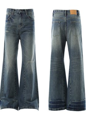 【GD系列】春秋美式水洗做旧竹节纹理百搭修身微喇牛仔裤903-210