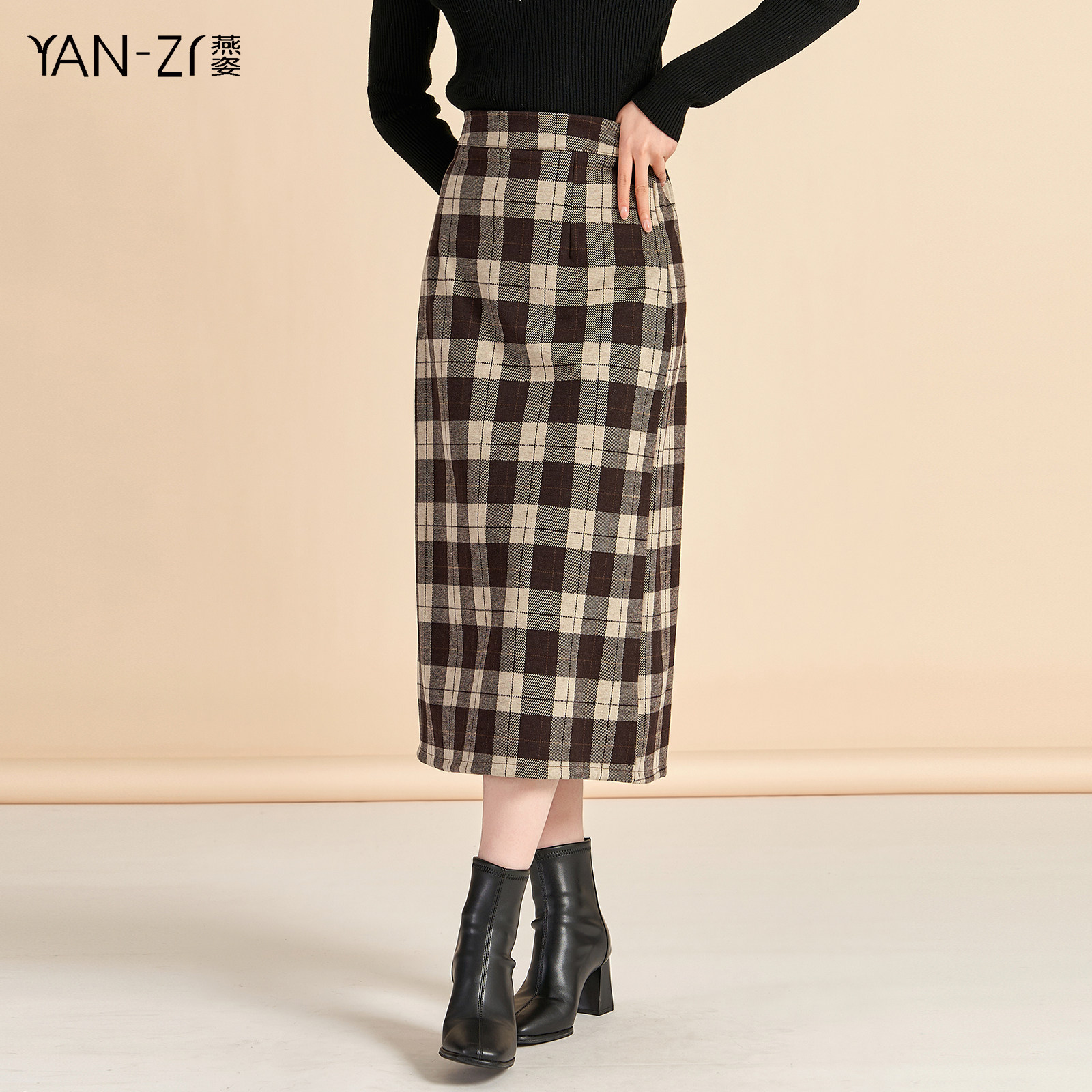 燕菲妮2024早春新款经典复古格纹下摆开叉经典H版型半裙商场同款,女装/女士精品,半身裙,淘宝优惠券,粉丝福利购,淘宝优惠卷