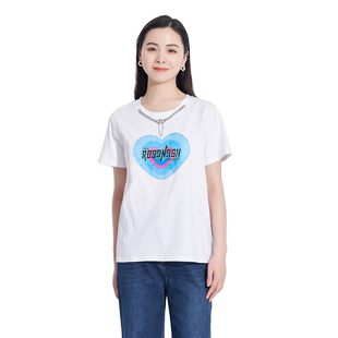 燕姿复古气质街头通勤项链图案简约款时尚T恤衫2024夏季新款