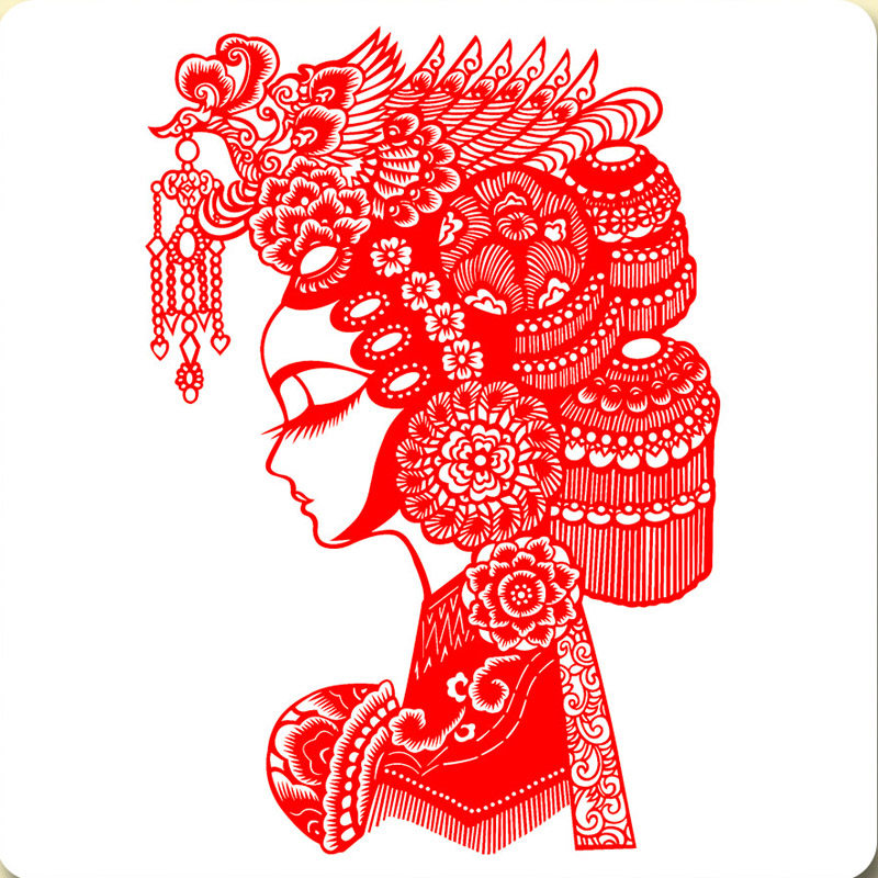 中国风蔚县彩色手工剪纸窗花 春节年画非遗工艺人物传统脸谱剪纸图片