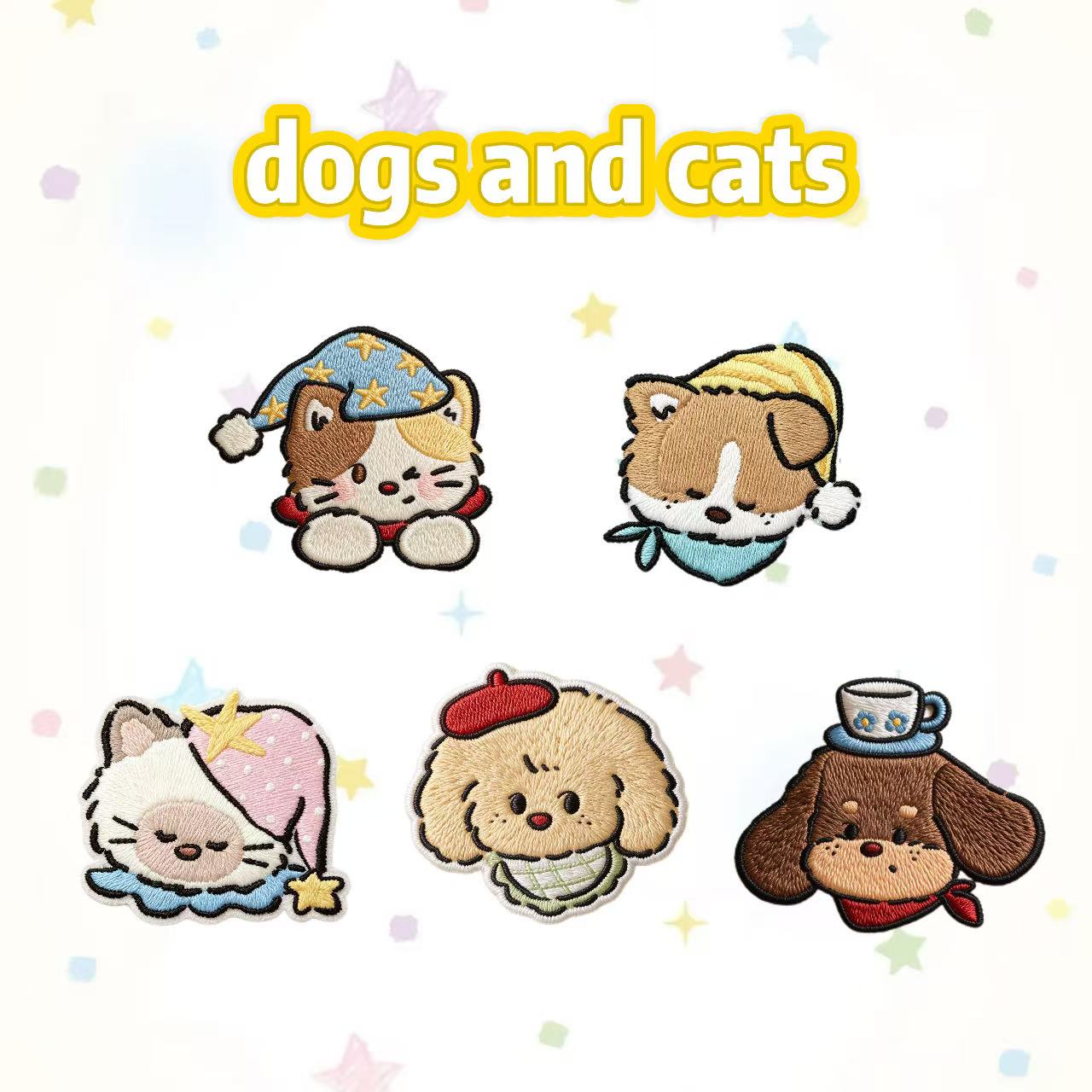 日系软萌猫狗刺绣布贴衣服包包围巾手机壳DIY装饰补丁贴免缝布贴
