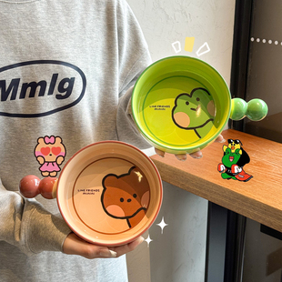 布朗熊可爱手柄碗家用餐具陶瓷烤碗泡面碗拉面碗高颜值水果沙拉碗