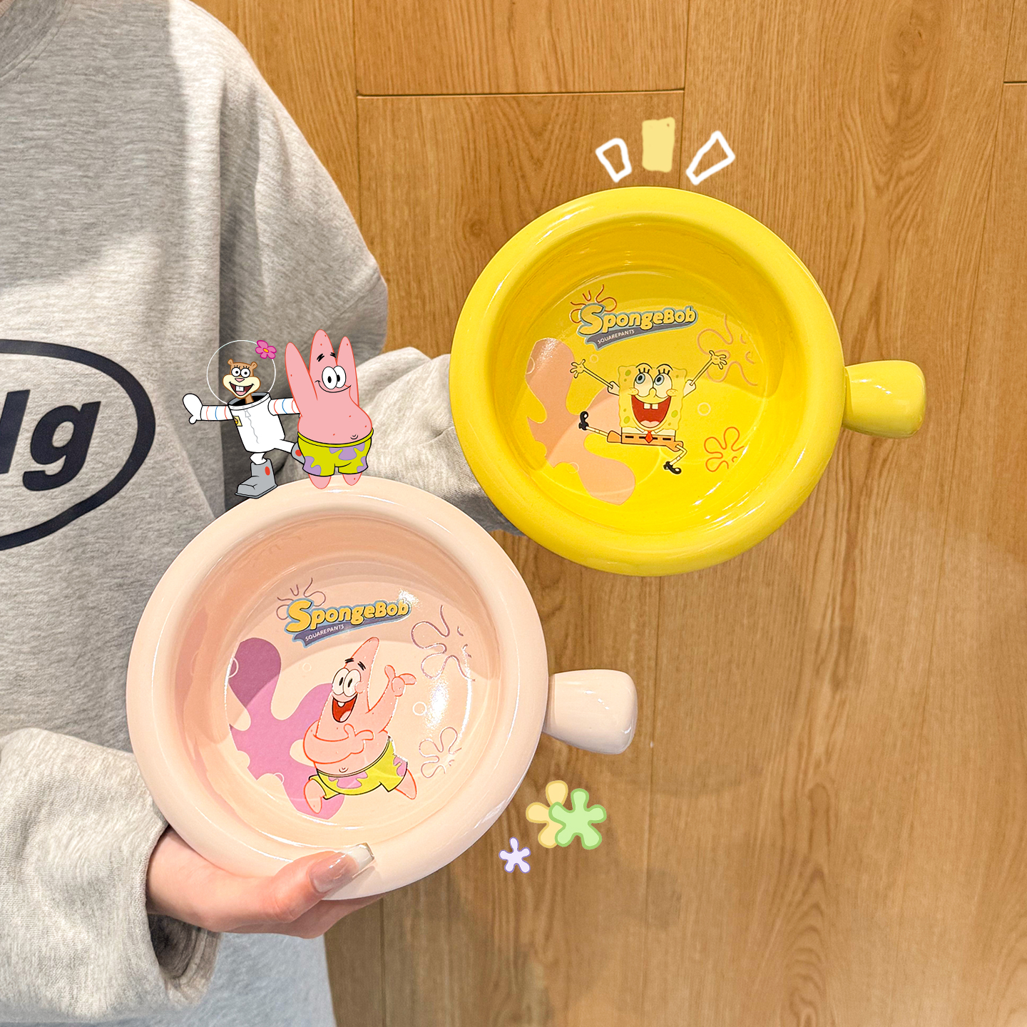 海绵宝宝手柄碗家用陶瓷烤碗卡通