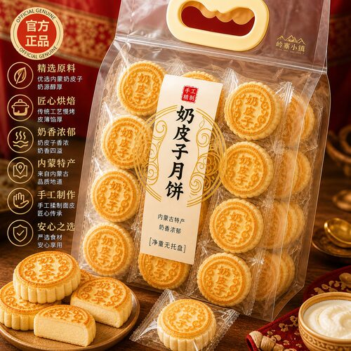 正宗内蒙古奶皮子月饼酸奶月饼拉丝官方旗舰店手工特产中秋节传统