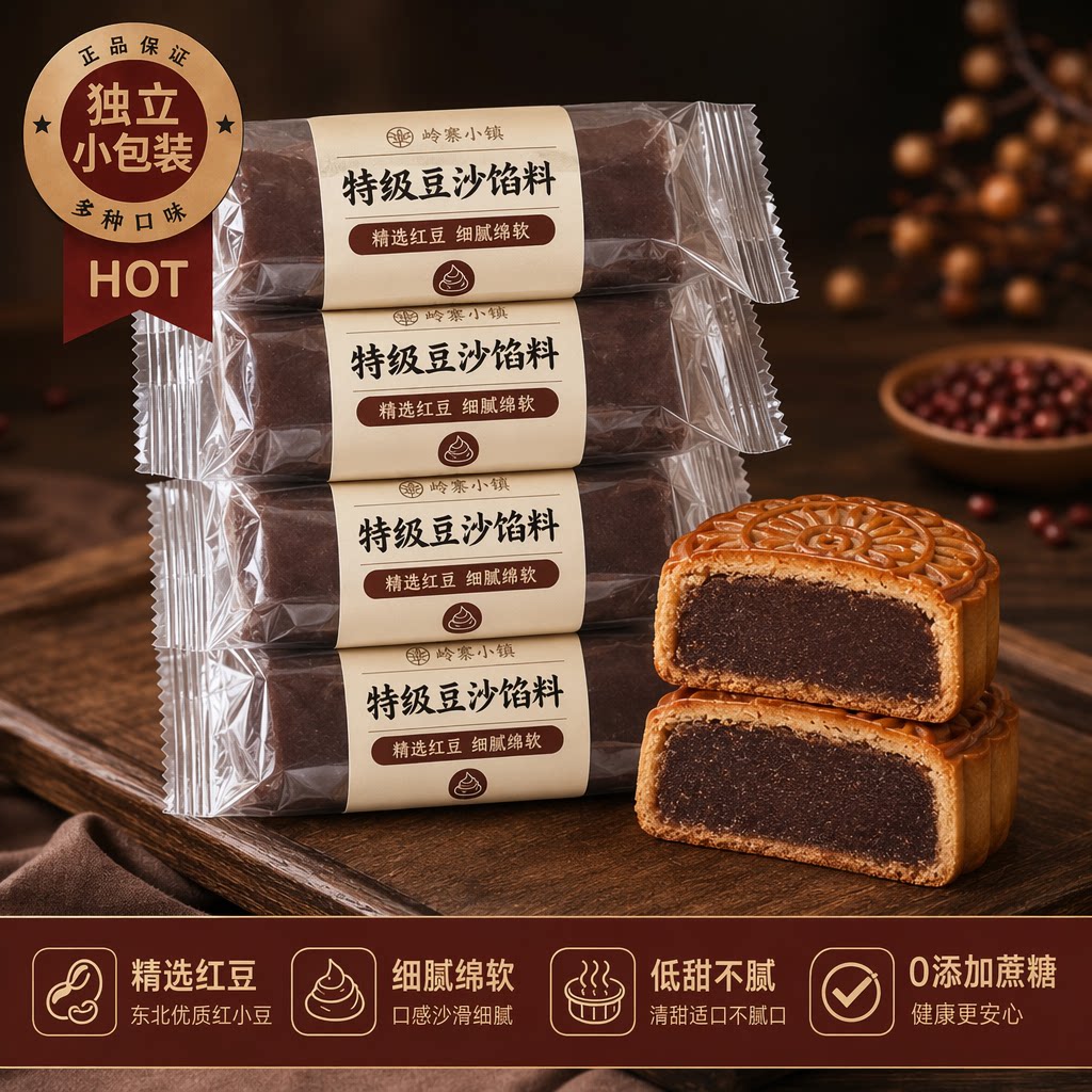 热销中！红豆沙馅0添加无糖低家用商用官方旗舰手工月饼糕点烘焙图片