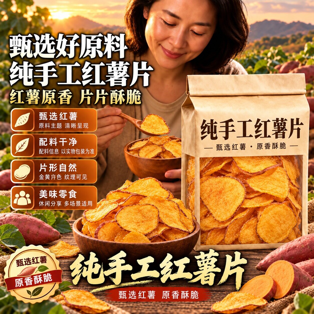 纯手工红薯片香脆甘梅地瓜片儿童零食咸香酥脆官方旗舰店原切薄脆