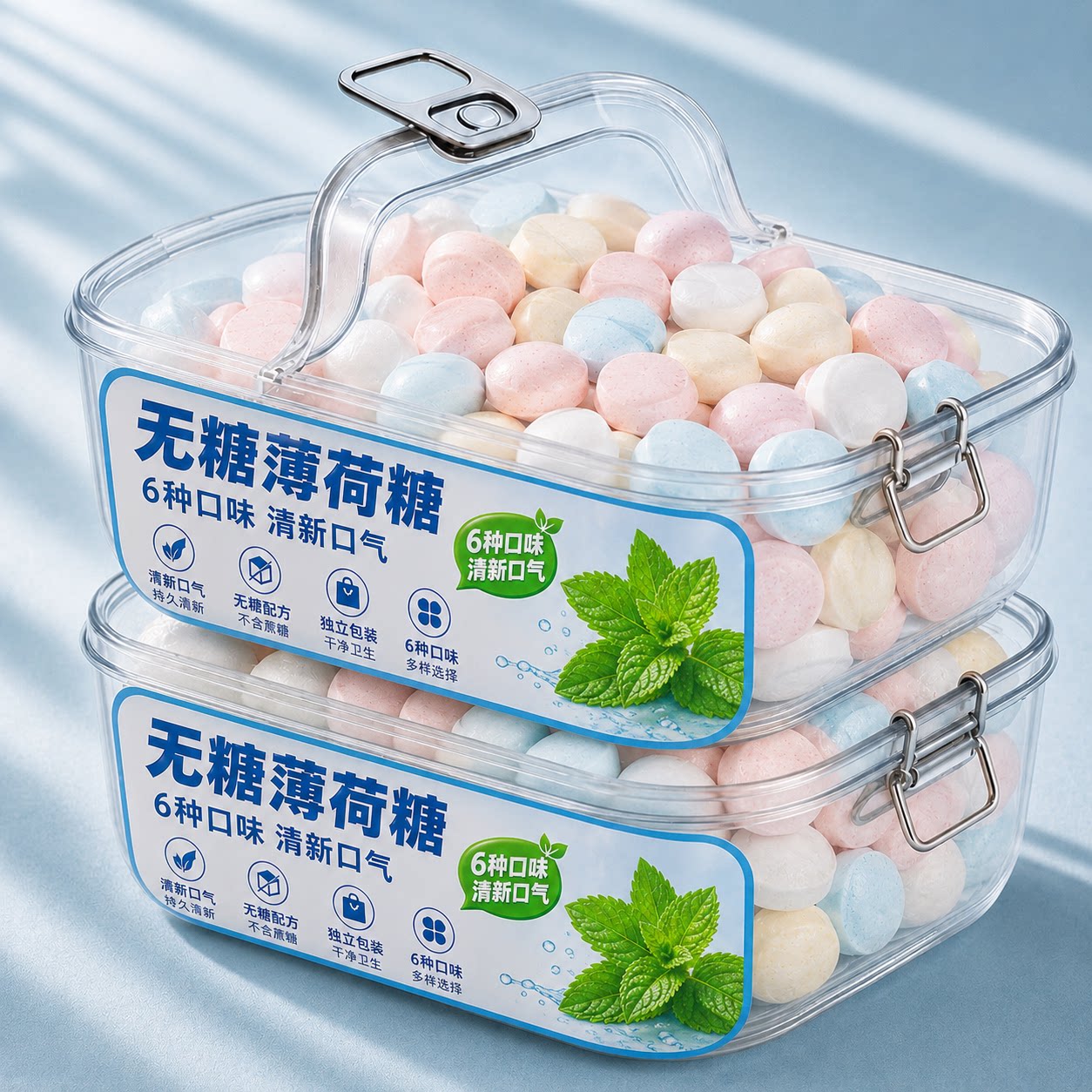 无糖维C薄荷糖独立小包装提神清新口气花香糖强劲清凉六种口味
