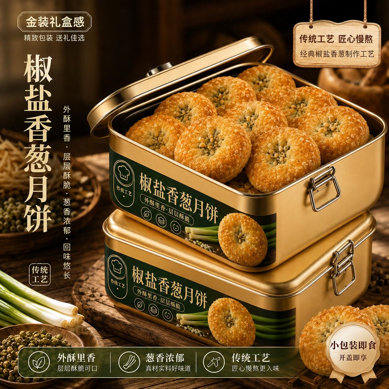 【老味道】宁海椒盐月饼官方旗舰店传统老式月饼中秋椒盐香葱月饼