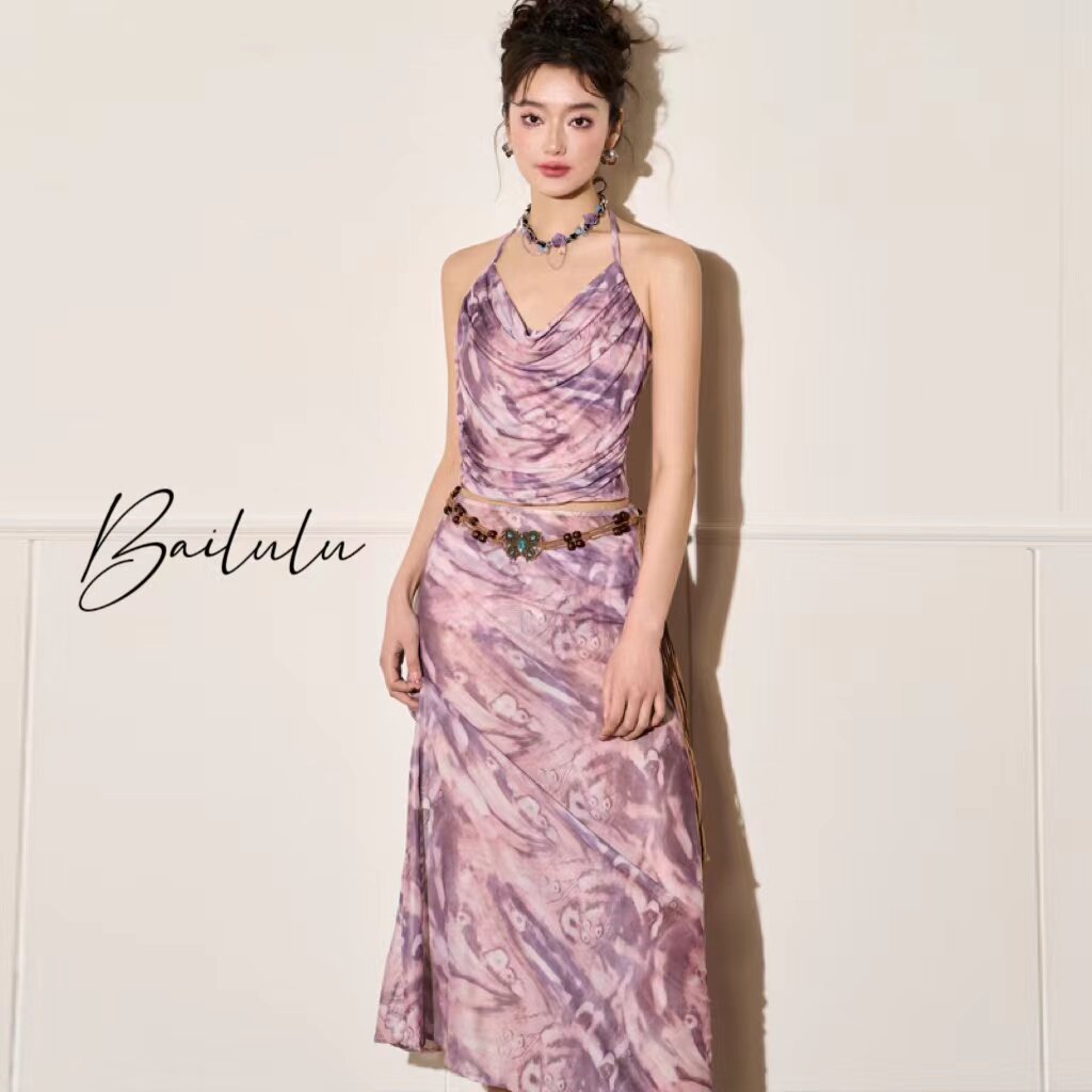 泳衣女款夏季2024新款高级感扎染性感挂脖分体三件套辣妹纯欲度假