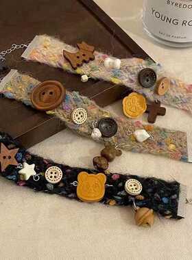 甜酷风可爱小熊毛线编织手链女秋冬新款小众学生毛绒小狗动物手