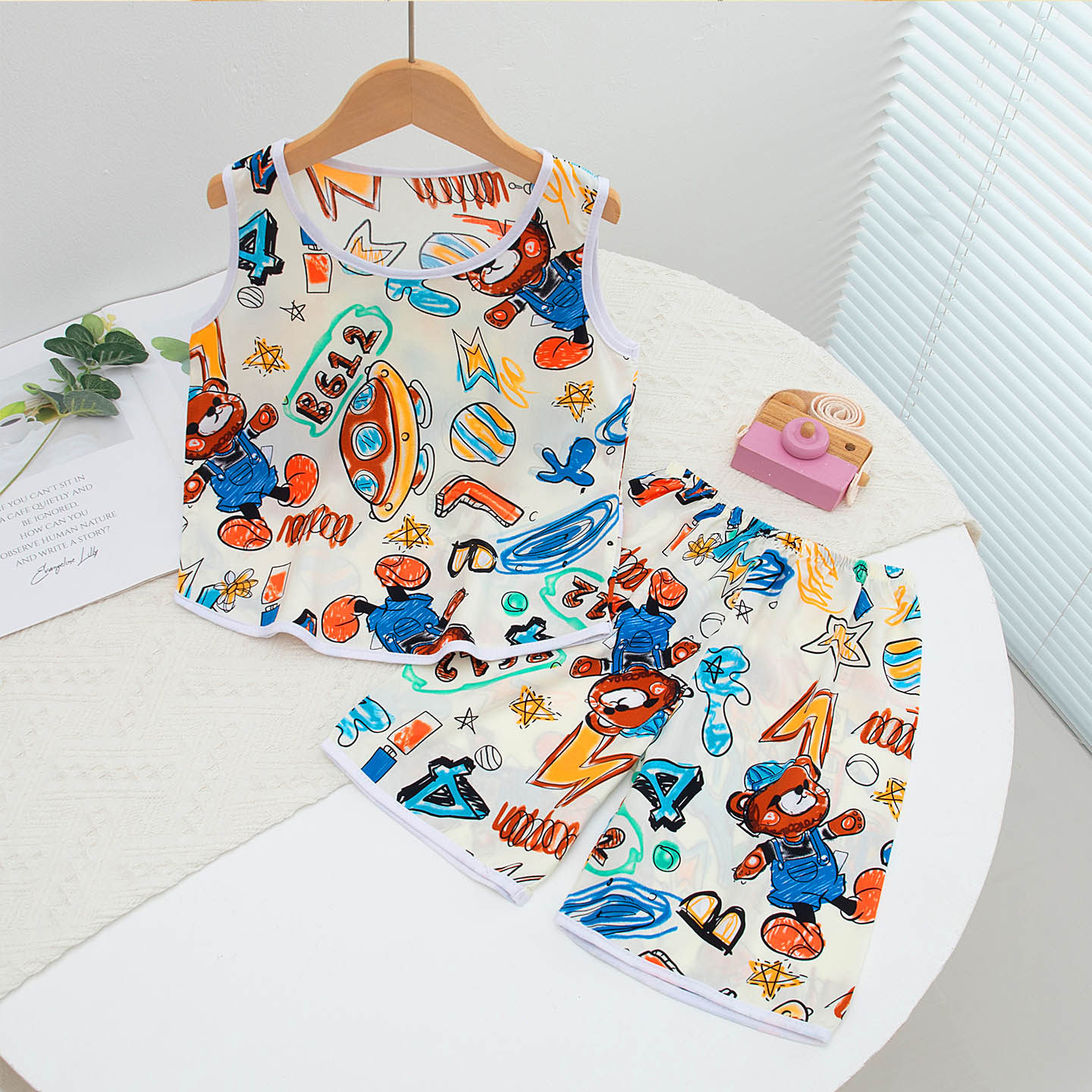 夏季儿童棉绸空调房家居服套装