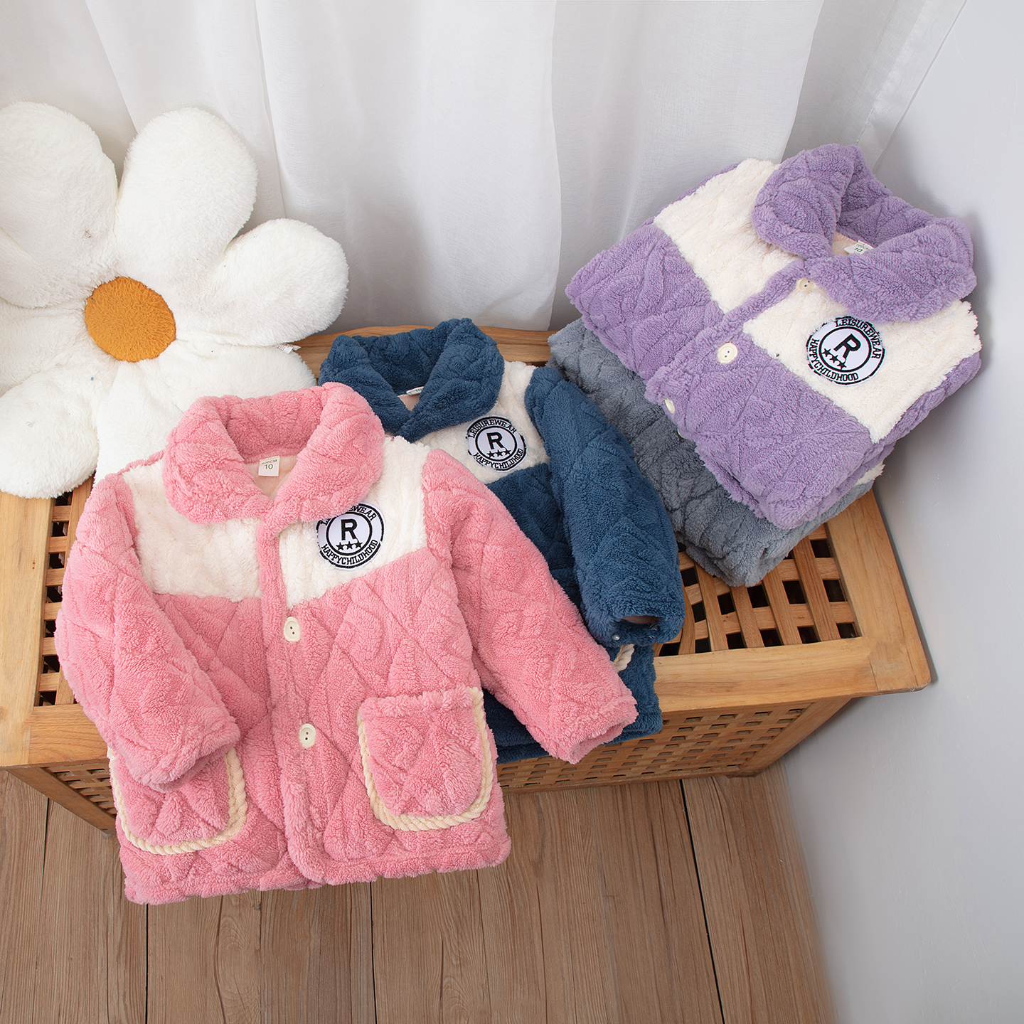 冬季儿童法兰绒珊瑚加绒家居服