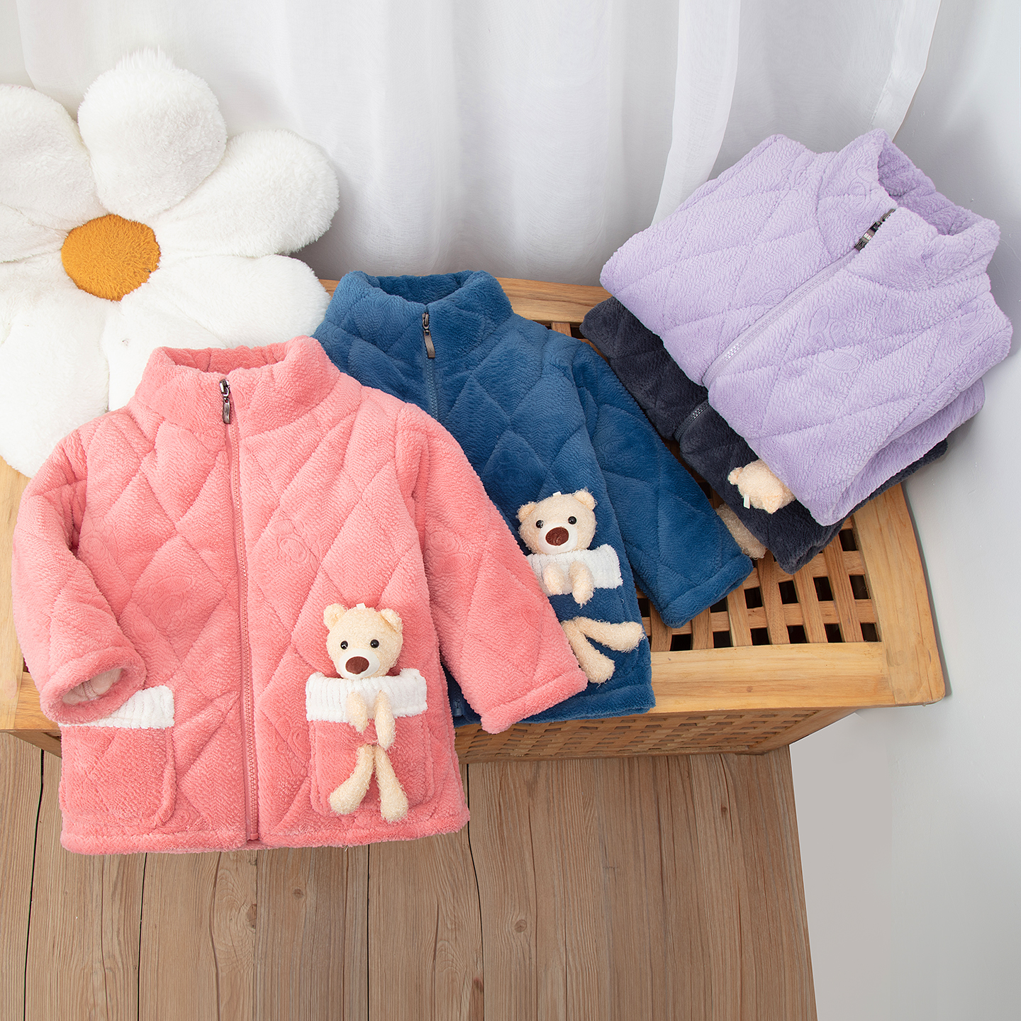 儿童法兰绒睡衣三层夹棉袄