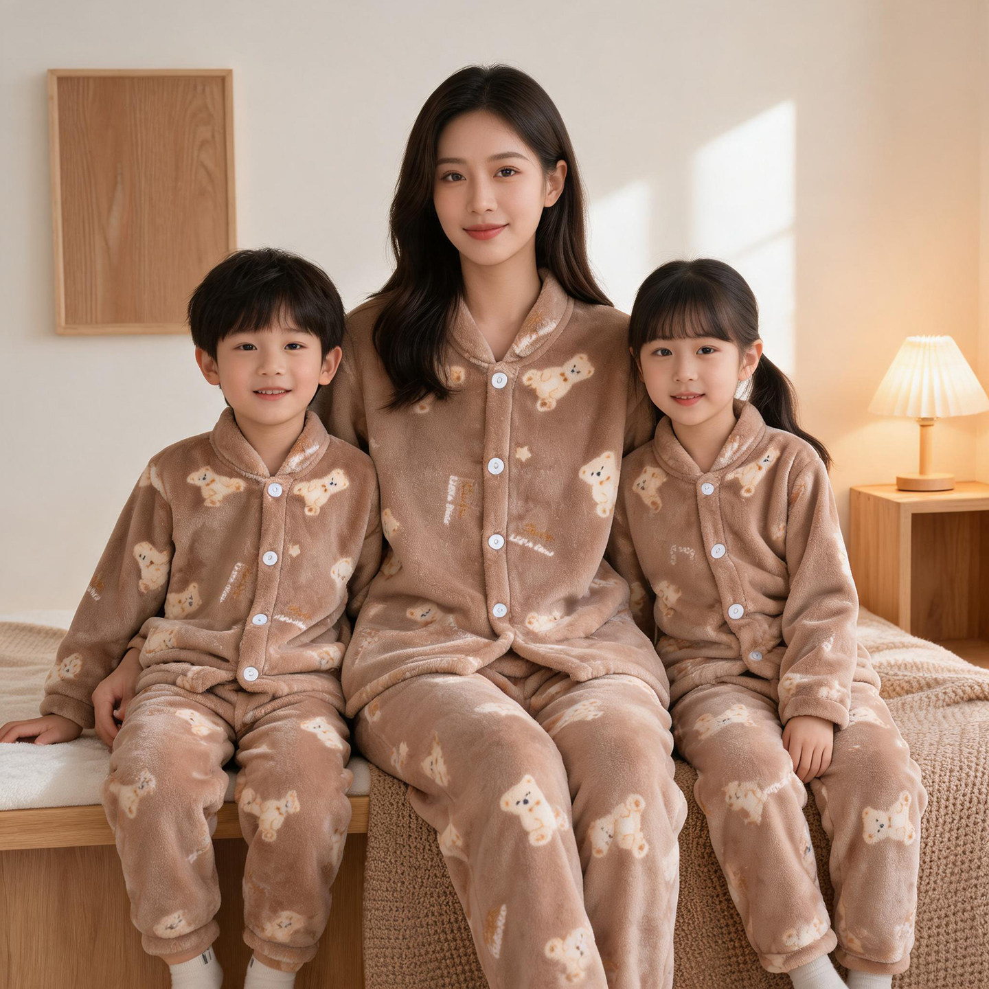 秋冬儿童法兰绒睡衣男童女童加厚珊瑚绒家居服套装保暖长袖亲子装