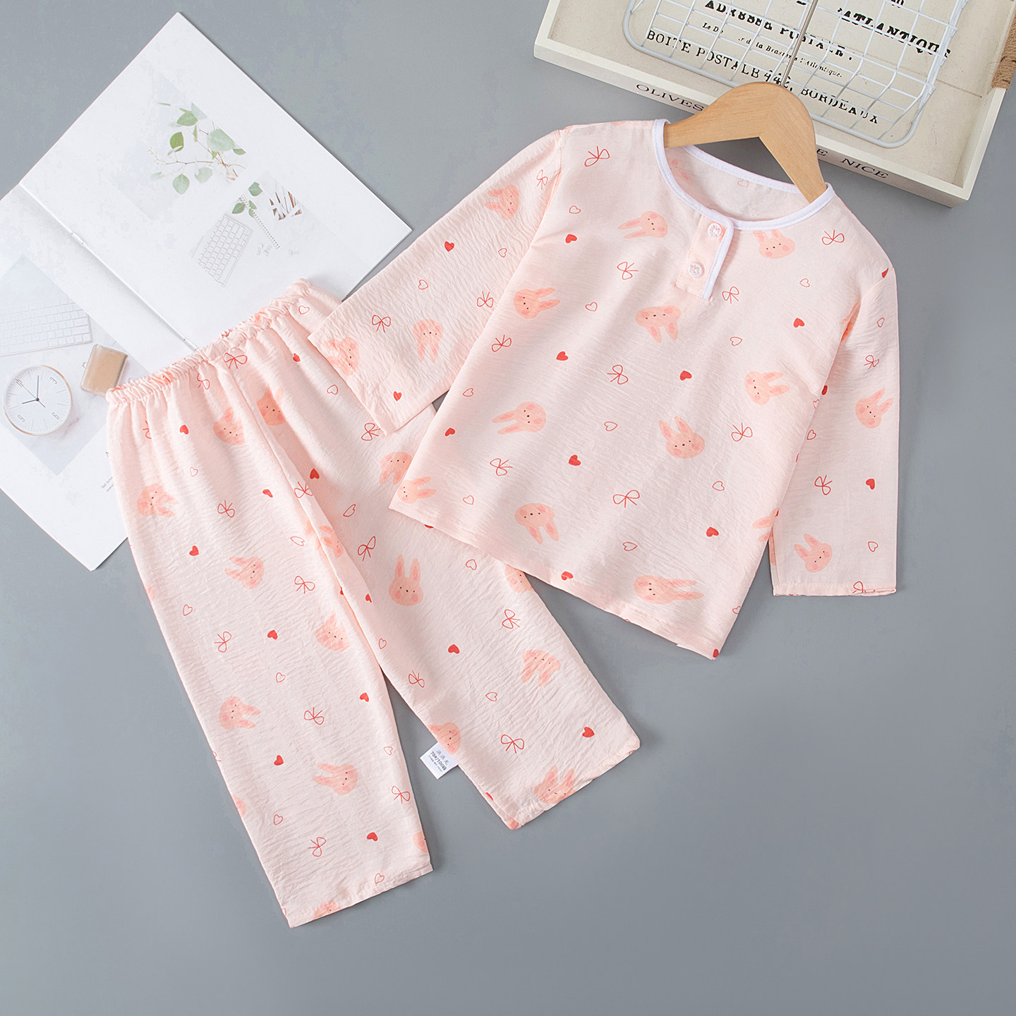 夏季儿童云朵棉冰丝睡衣男童女童男孩女孩宝宝亲子家居服绵绸薄款