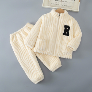 儿童睡衣冬季加厚法兰绒女童女孩珊瑚加绒家居服男童宝宝套装外穿