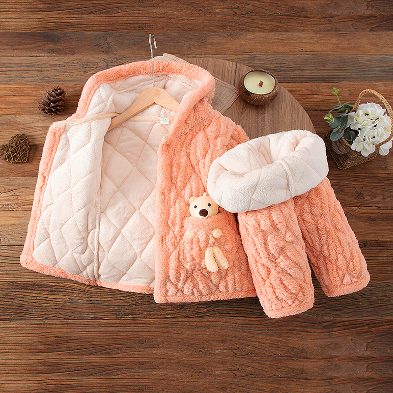 冬季儿童三层夹棉加绒家居服套装