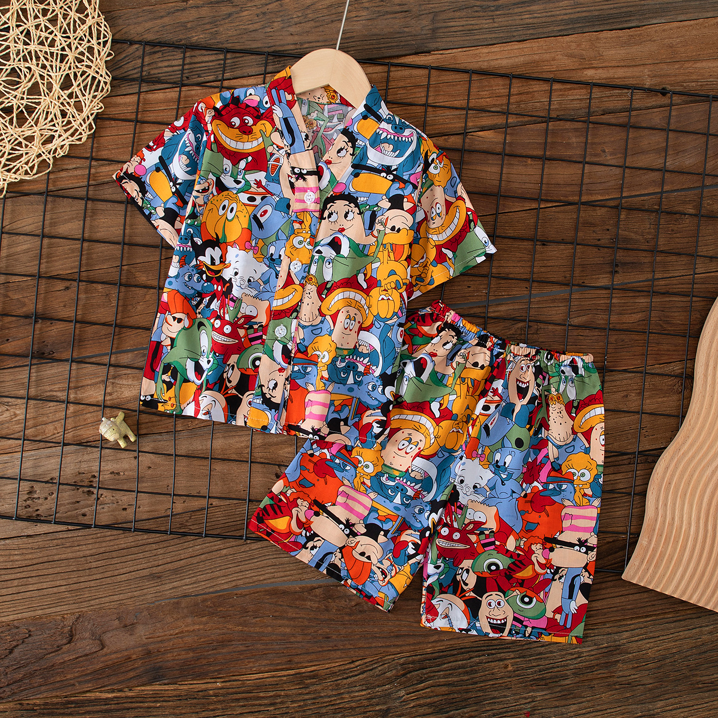 夏季儿童装棉绸短袖短裤睡衣男童女童绵绸男孩宝宝家居服套装薄款