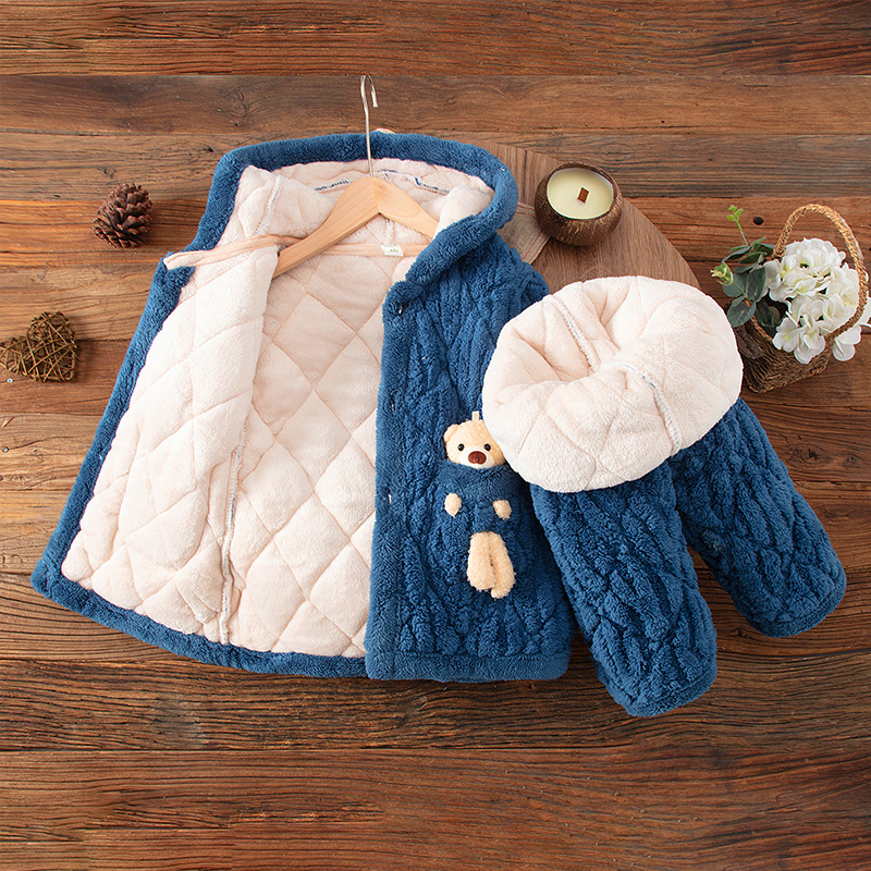 冬季儿童三层夹棉加绒家居服