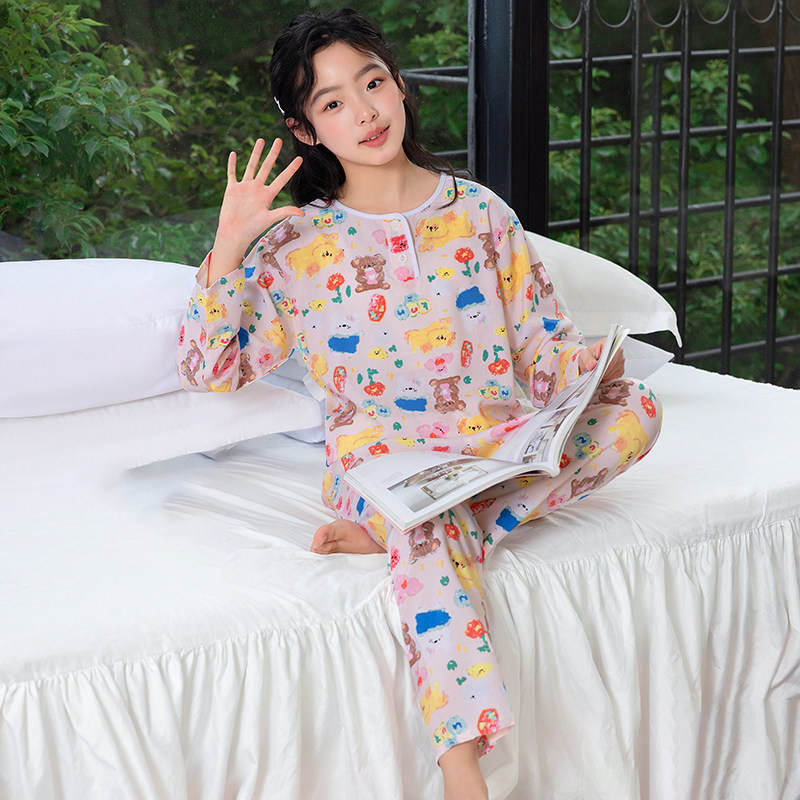 夏季女童睡衣棉绸女孩亲子家居服
