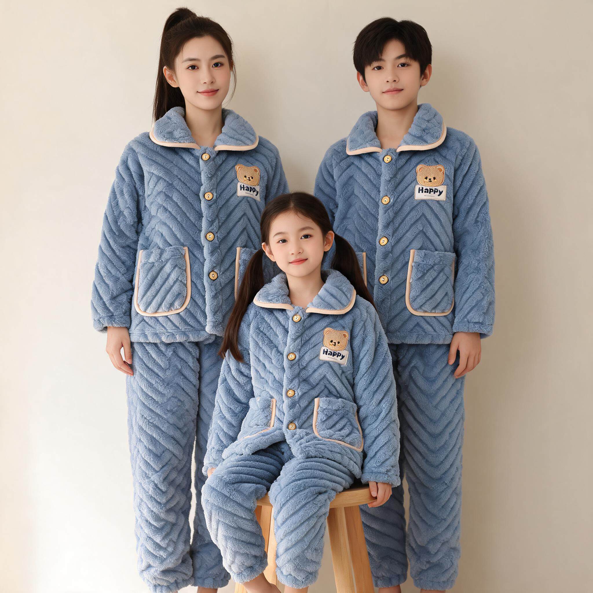 秋冬季女童法兰绒加厚家居服套装