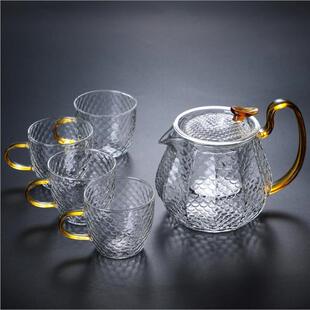 锤纹茶滤龙香壶高硼玻璃茶壶家用带过花茶硅壶泡茶器具礼G-04盒套