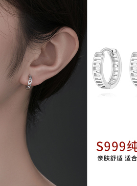 999纯银罗马数字耳圈女小众设计高级养耳洞素圈耳环百搭耳钉耳饰