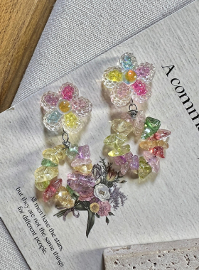 春夏多巴胺新款彩花碎石耳钉耳夹