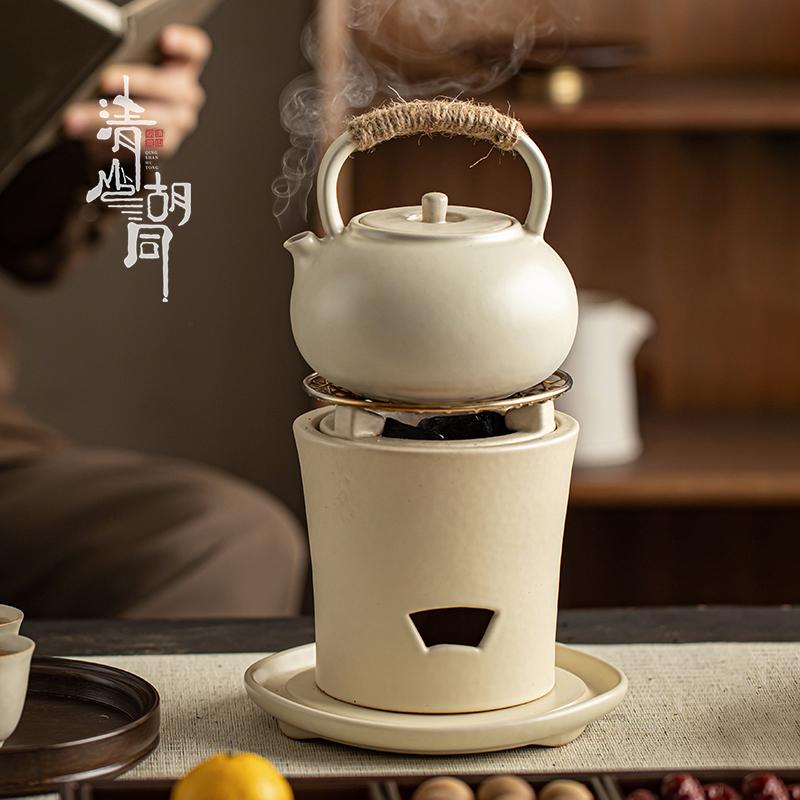 中式苏打釉煮茶壶禅意家用大容量电陶炉提梁烧水壶围炉煮茶套装