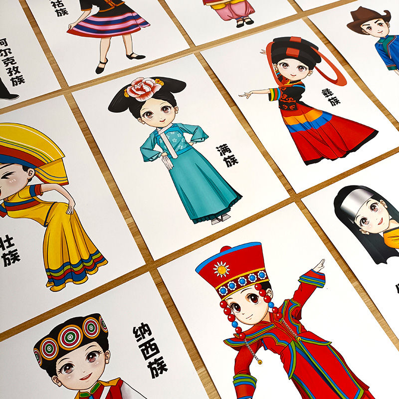 56个民族风卡通人物临摹卡男生女生动漫马克笔画室美术课范画卡片