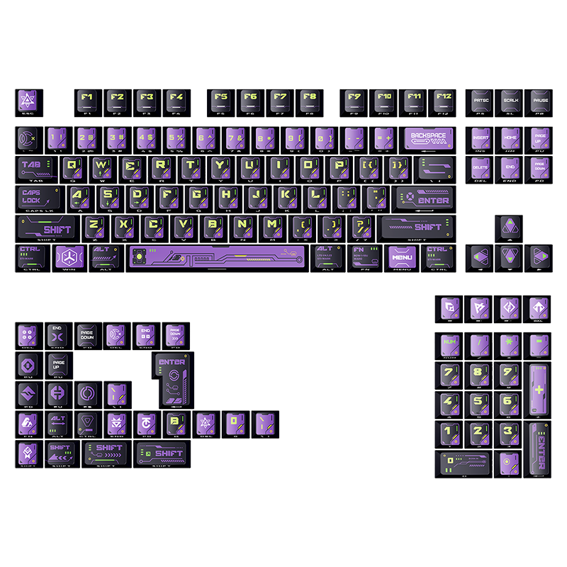 骆砾紫电暗影侧刻透光初号机键帽原厂全五面热升华pbt机械键盘帽