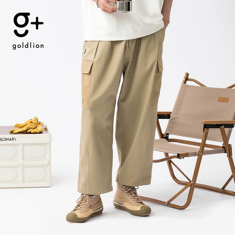 金利来g+ 抽绳调节 休闲工装裤极简大口袋三色百搭直筒长裤