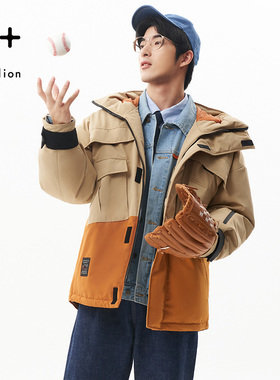 金利来 g+ 白鸭绒机能风双色拼接羽绒服男士宽松防风情侣同款外套